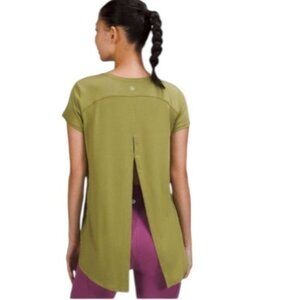 EUC Lululemon Modal Open Up Tie Back Workout Exercise Yoga T-Shirt Bronze Green